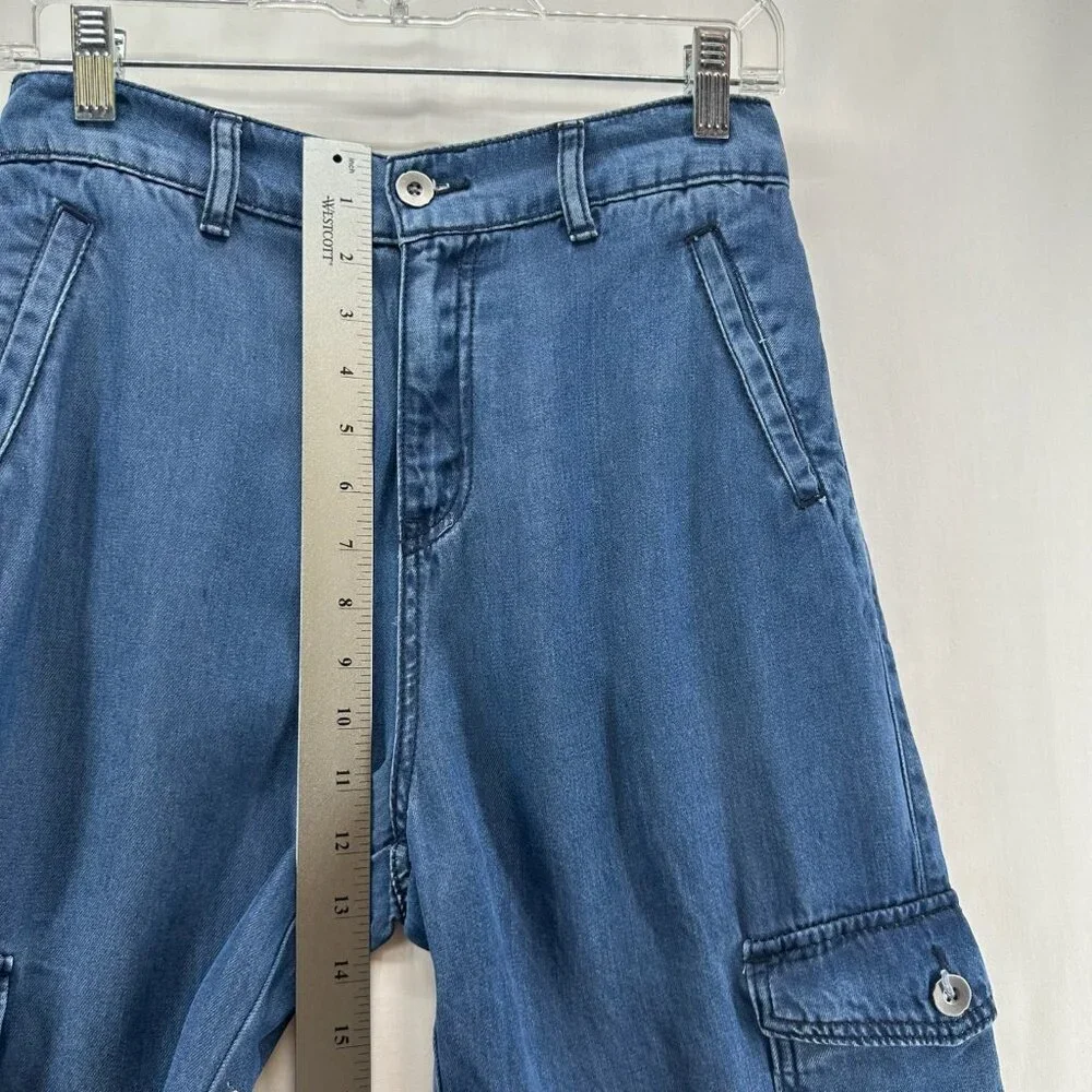 Happily Grey Pants Womens Sz 1/25 Baggy Wide Leg Cargo Denim Lyocell Blue - Picture 10 of 11